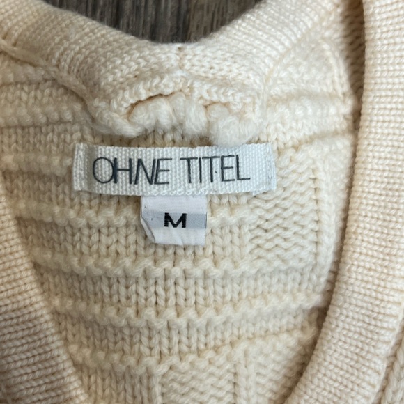 Ohne Titel cream v neck merino wool basket weave pattern sweater Medium - Picture 5 of 7